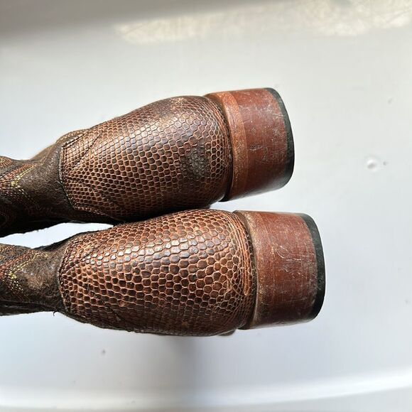 Dan Post square toe brown low heeled mid calf cowboy western boots DP 3426 - Picture 5 of 10